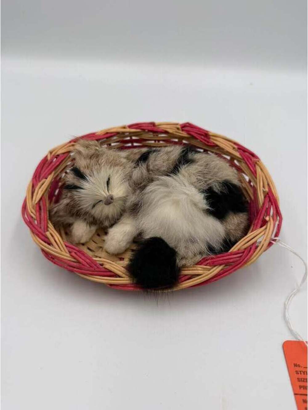 Realistic Fur Sleeping Cat in Wicker Basket